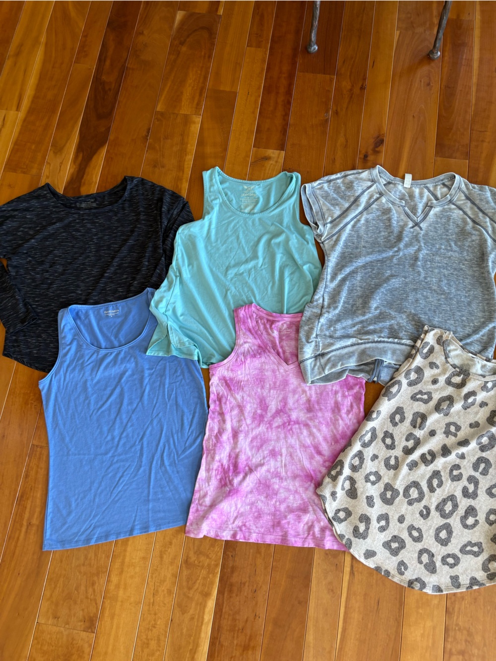 Assorted Womens Tank & Tee Mix - Pink Tie Dye, Blue, Aqua, Gray, Black, Leopard